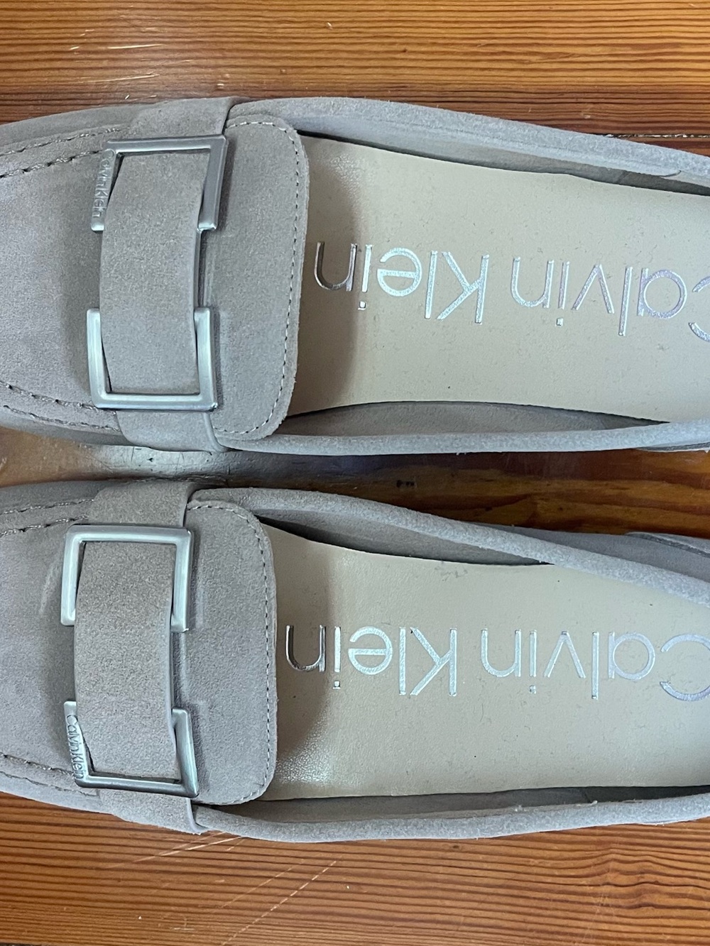 Calvin Klein Taupe Suede Buckle Loafers